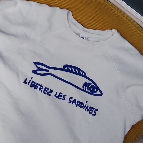 RARE Clare V x Gjusta Liberez Les Sardines Organic Cotton Sweatshirt Size M - Picture 4 of 7